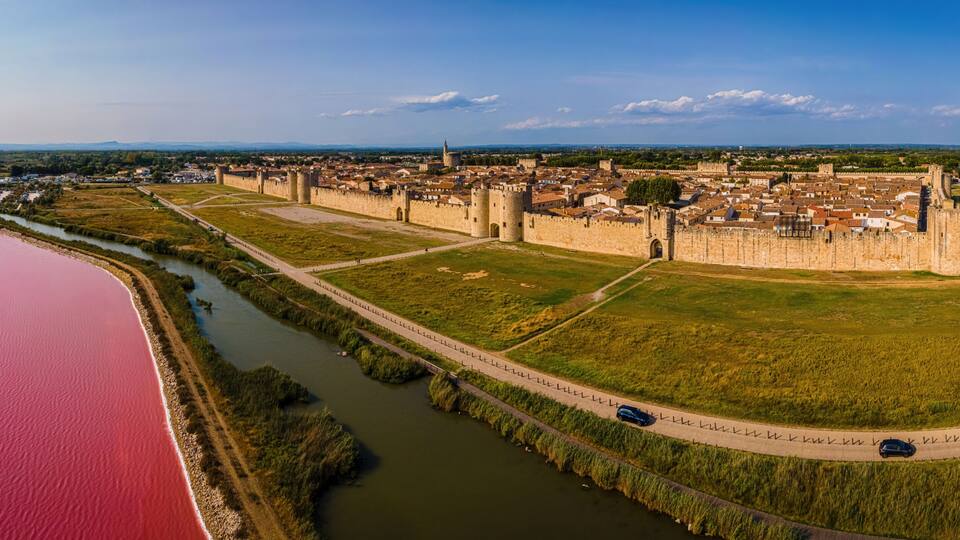 The medieval city of Aigues-Mortes, a commune in the Gard department in the Occitanie region of southern France