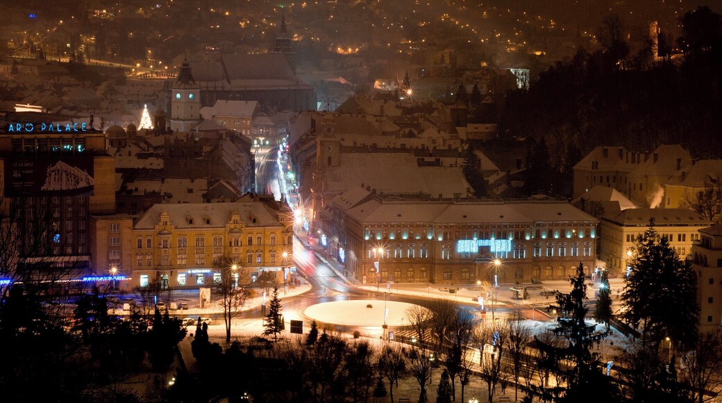Probably one of the best views over my soul-city. And definitely my favourite.
Here-- the old buildings in the centre of Brasov, the Black Church, and Muresenilor Street turning into George Baritiu Street (continued as two other streets) and going all the way to our oldest neighbourhood, Schei -pictured through the small mysterious lights in the background-. All snowed-in. :)
#colorful #LoveMyTown