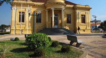 Municipal City Hall building in Dourado/SP, showcasing the modern architecture of this small Brazilian town and its local government center.
