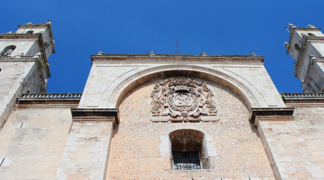 Cathedral of San Ildefonso on the main square in Merida, Yucatan, Mexico. It is first cathedral finished on the American mainland and the only one built in 16th century