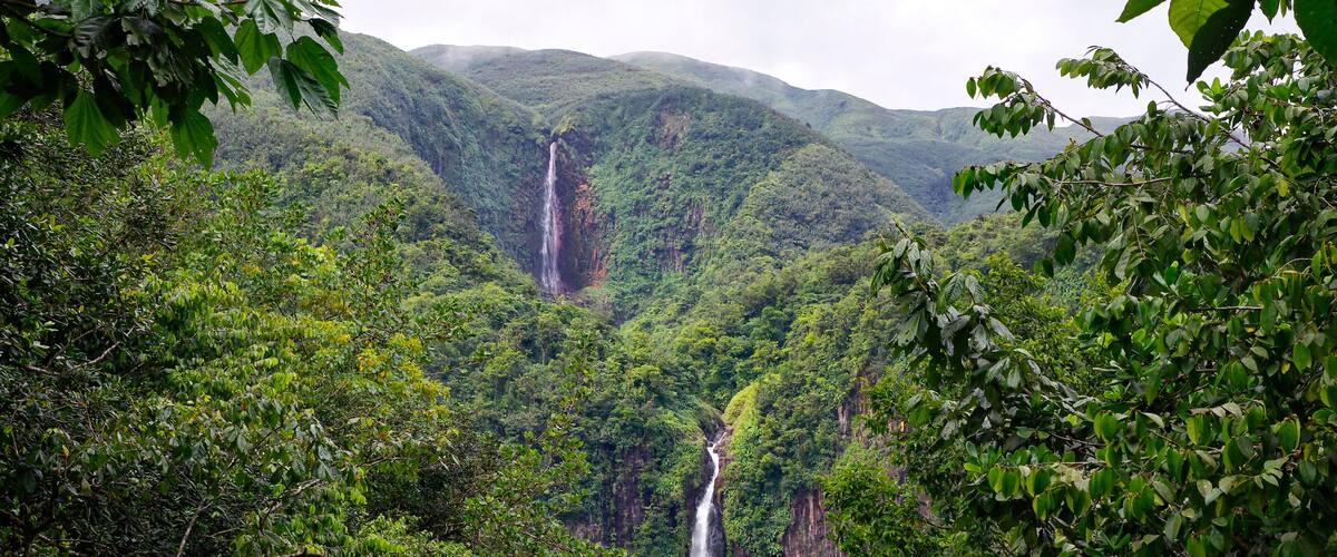 Chute du Carbet - The waterfalls group inside a tropical forest located in Basse-Terre, Guadeloupe