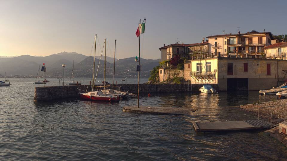 Cerro on Maggiore Lake in Italy Lombardy in the evening at sunset