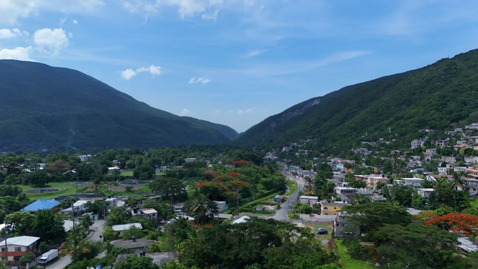 The vast blue mountain range extending towards the horizon of Jamaica
