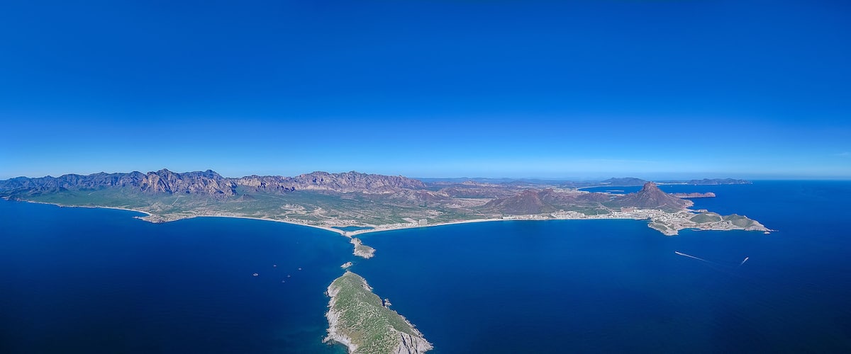Panoramic aerial photo of San Carlos Sonora, Mexico. The place where the desert meets the sea.