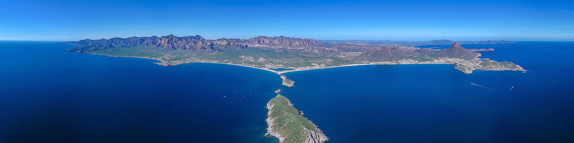 Panoramic aerial photo of San Carlos Sonora, Mexico. The place where the desert meets the sea.