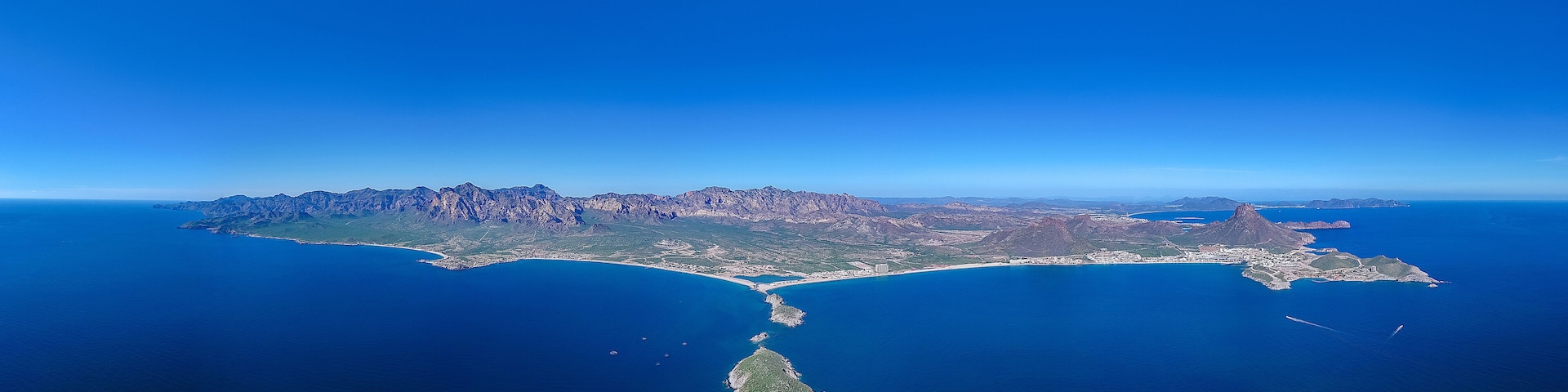Panoramic aerial photo of San Carlos Sonora, Mexico. The place where the desert meets the sea.