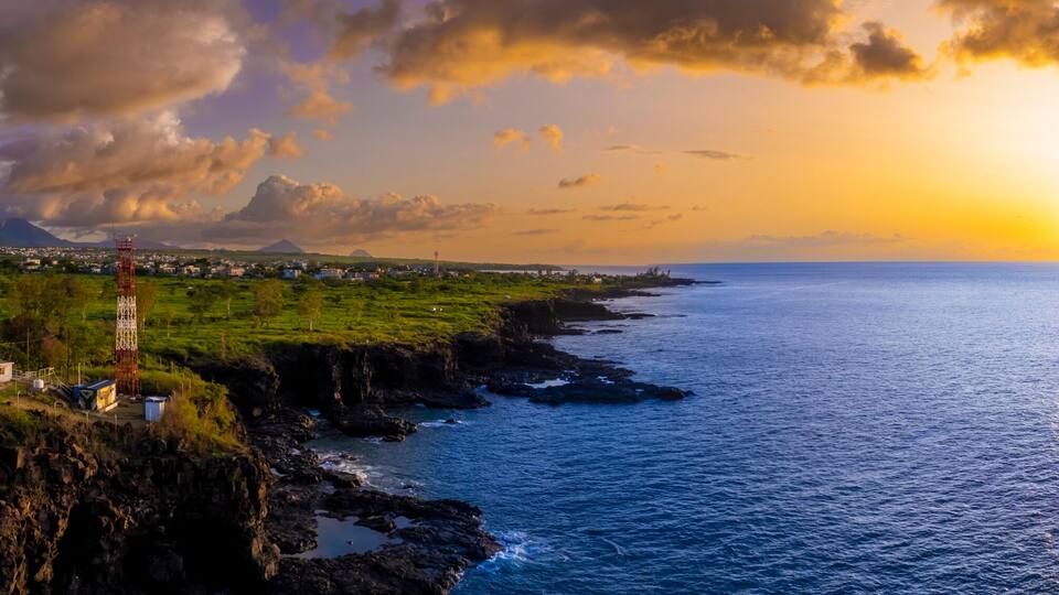 Panorama of Albion Lighthouse during sunset