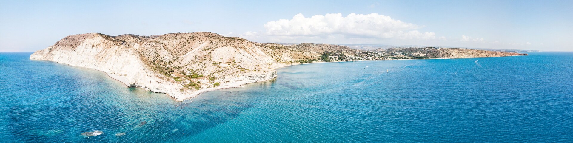 Aerial Panoramic view of Amazing Kourion beach. Limassol. Republic of Cyprus.