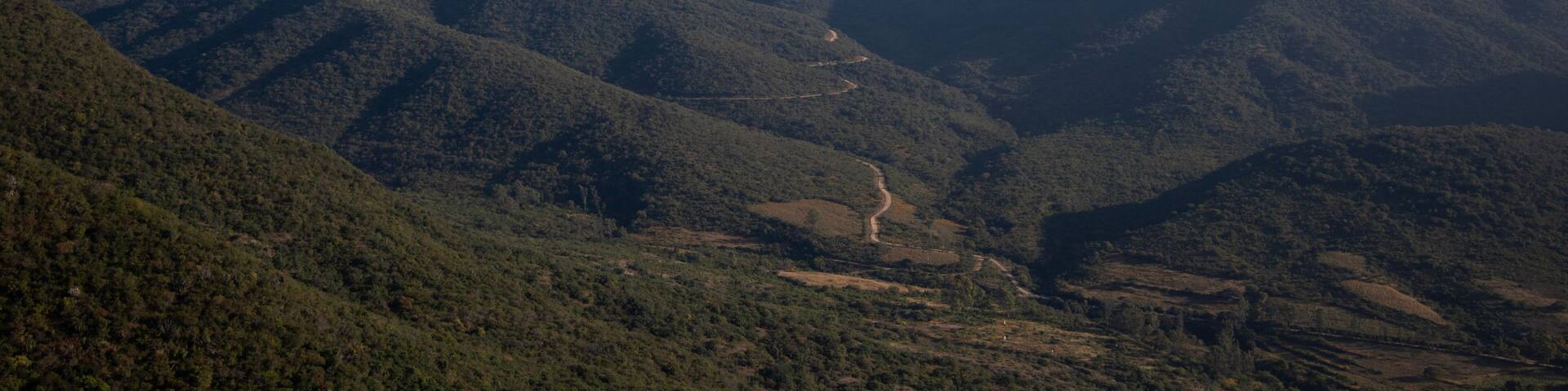 Views of the mountains and vegetation of the southern sierra of the Oaxaca region in Mexico.