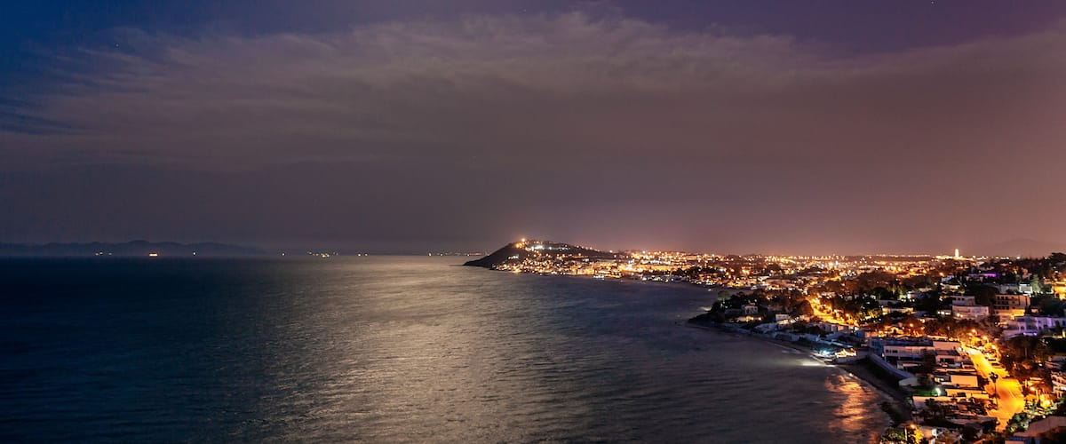 Night city scape of La Marsa, Tunisia