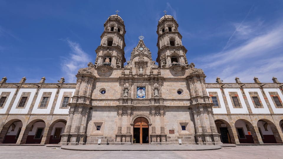 Sunny exterior view of the Basilica of Our Lady of Zapopan