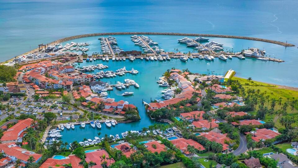 Stunning aerial view of Marina Casa de Campo in La Romana, Dominican Republic