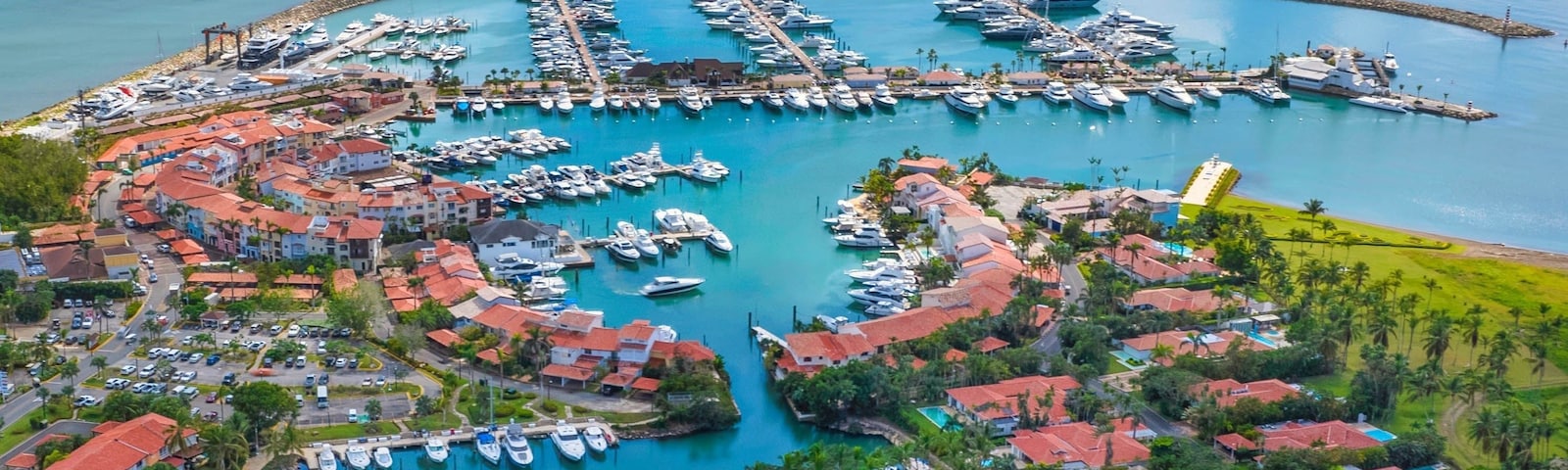 Stunning aerial view of Marina Casa de Campo in La Romana, Dominican Republic