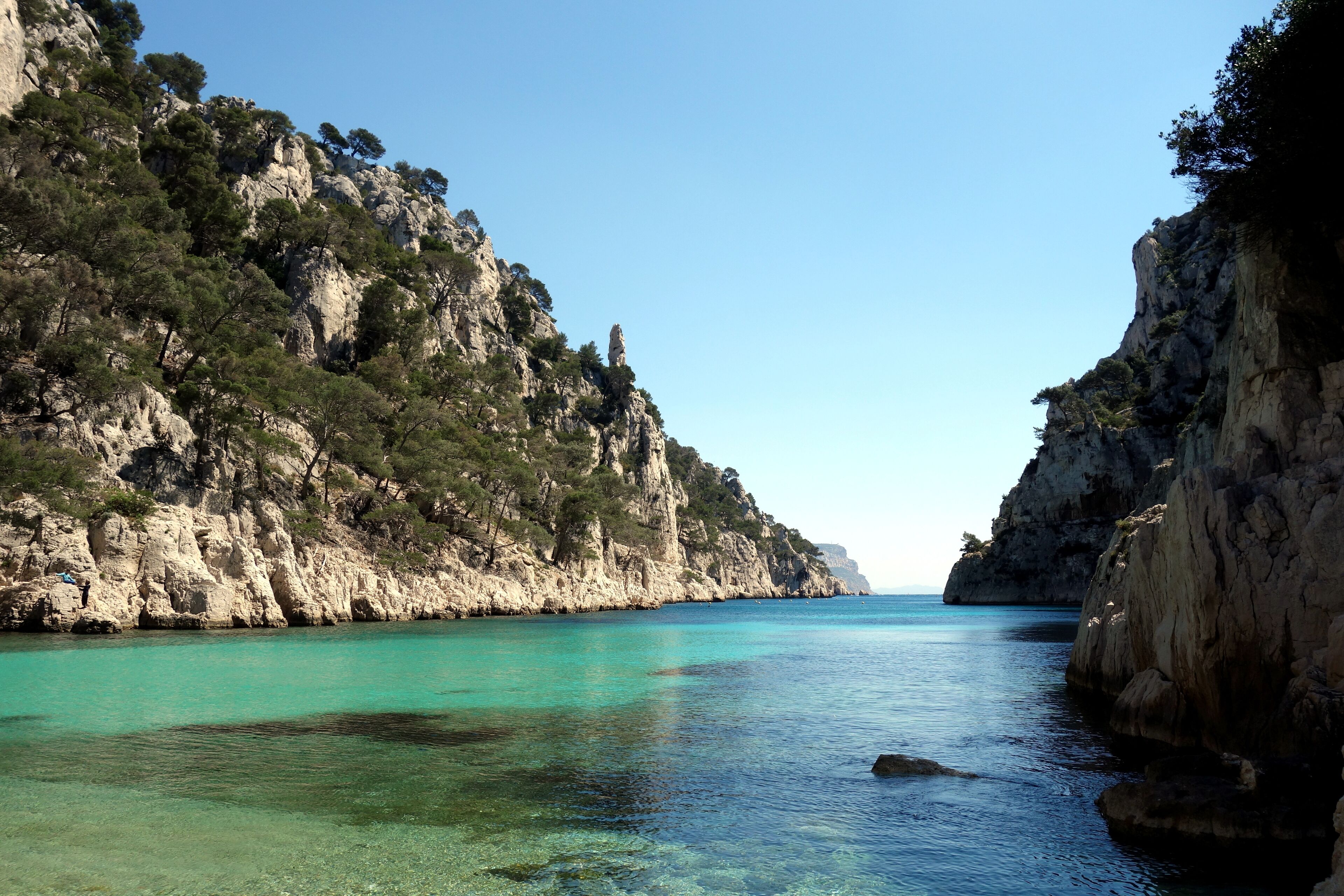 A view from the bottom of the Calanque d'En Vau. The most beautiful of them, with deep blue sea, and high rocks!