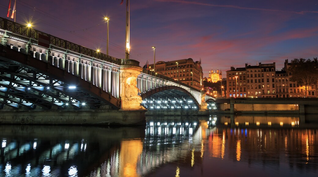 Dusk under Pont de Lafayette over the Rhone river in Lyon, France.