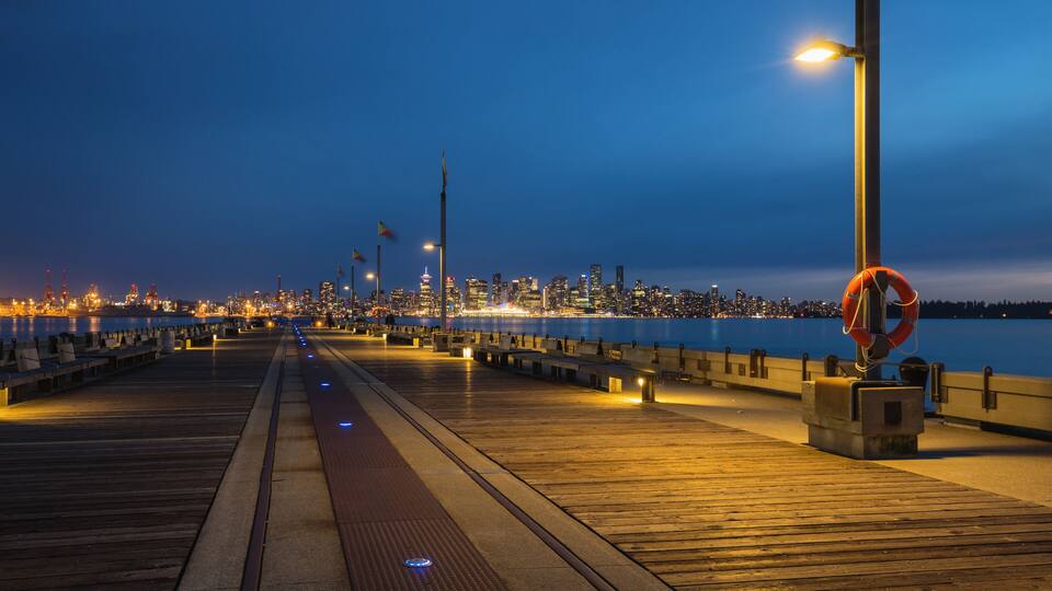 Lonsdale Quay at Night with Downtown Vancouver in the background