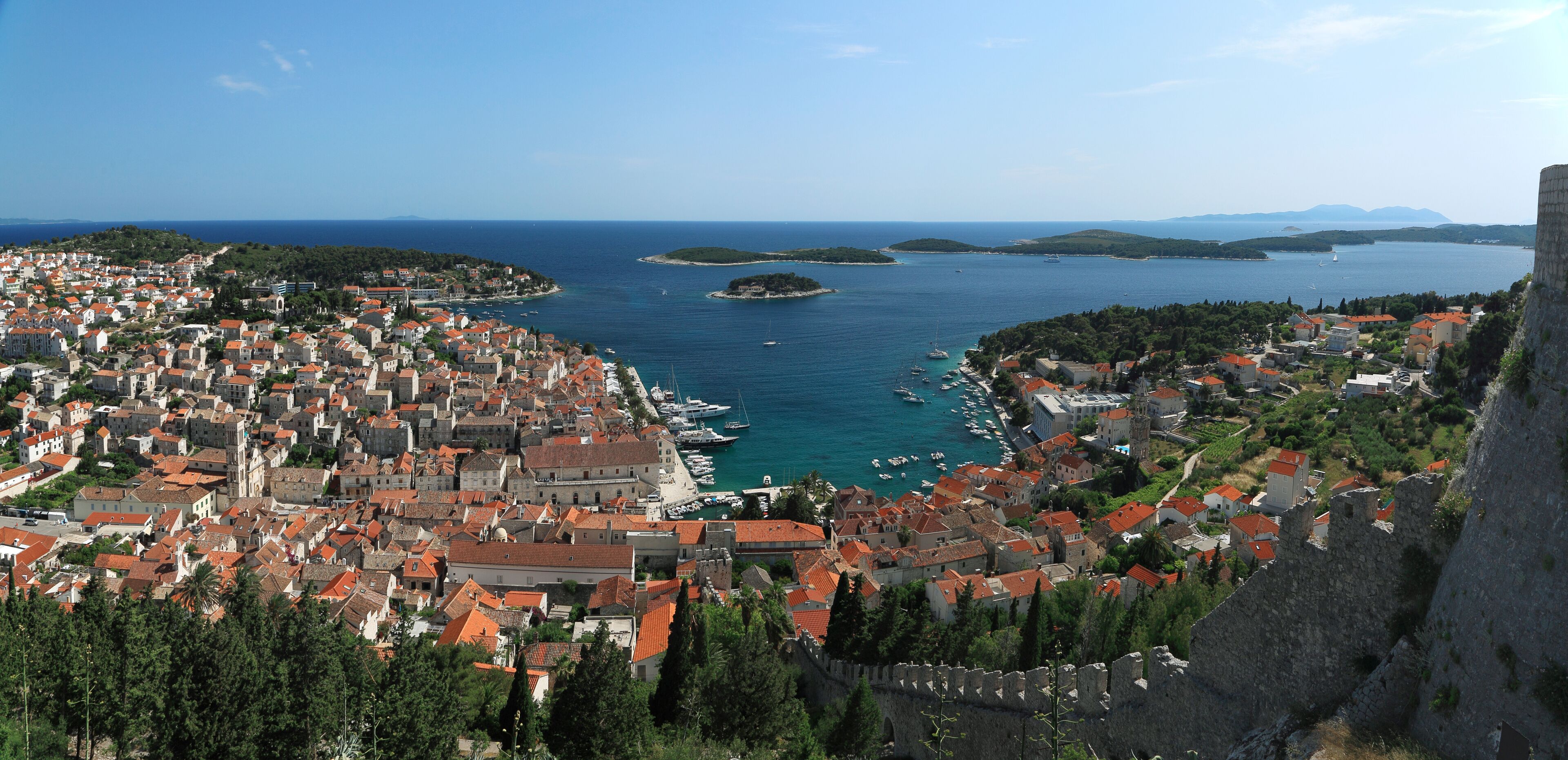 View of the city of Hvar and harbor from a fortification.