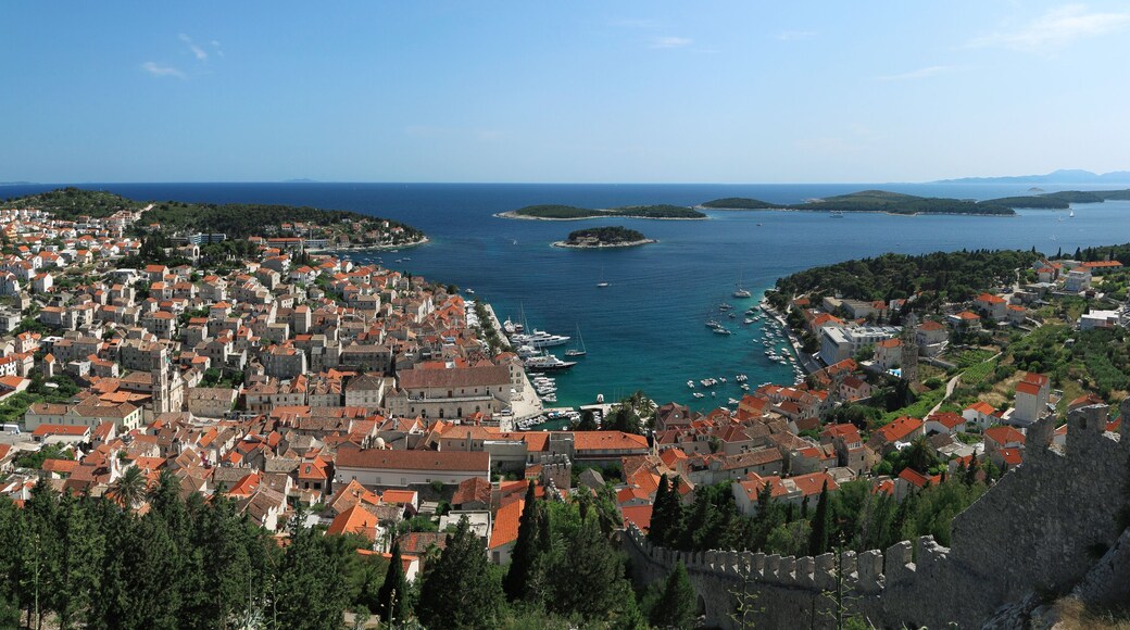 View of the city of Hvar and harbor from a fortification.