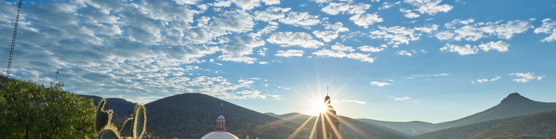 View of San Pedro hill at sunrise in San Luis Potosi, old town like Real de Catorce, Mexico, Magic town.