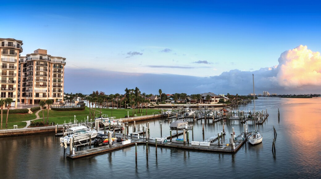 Boats and waterfront view at dawn over the Indian River