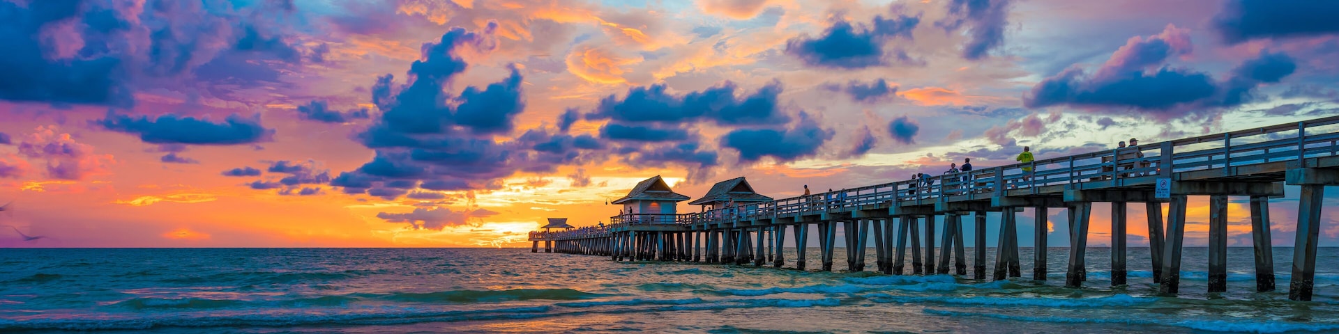 Pier and old bridge on the sea in Florida