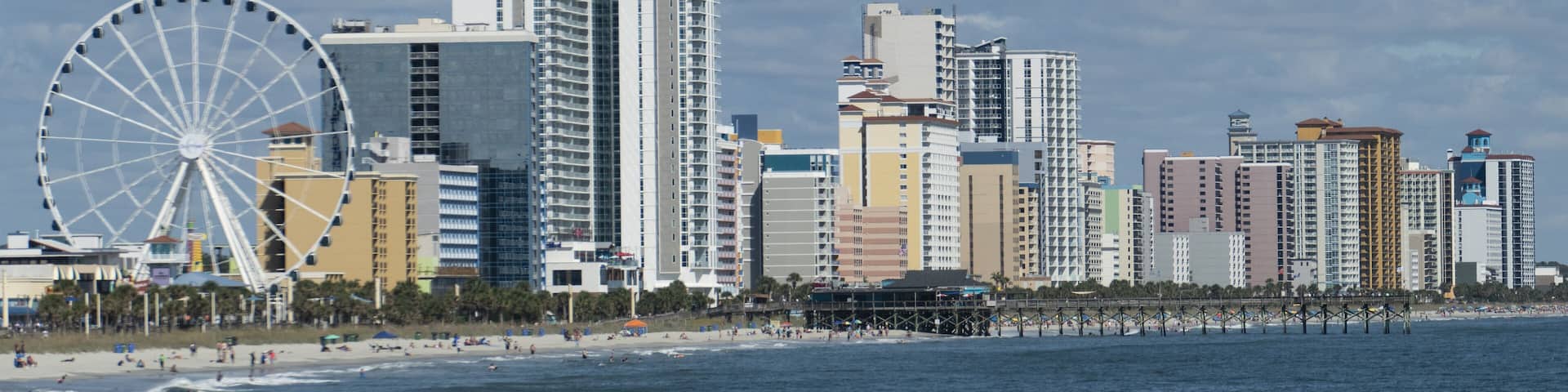 Wide view of Myrtle Beach, a city and vacation resort on South Carolina's Atlantic coast