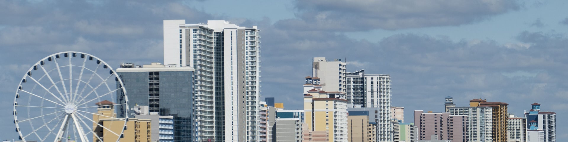 Wide view of Myrtle Beach, a city and vacation resort on South Carolina's Atlantic coast