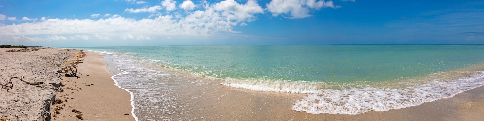 Panorama from the coast with blue sky and clouds