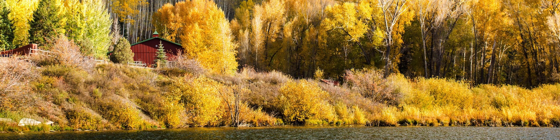 Red house and Fall Foliage