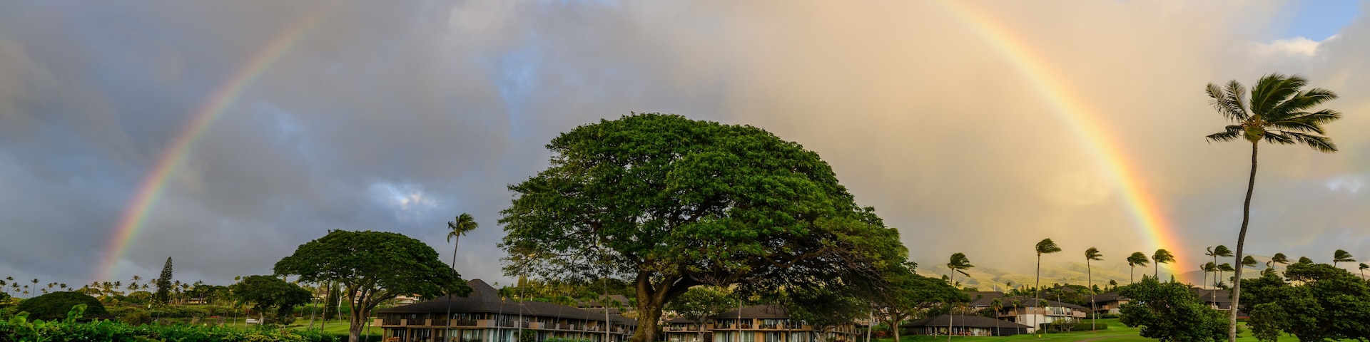 Rainbow over Maui, Hawaii. Ka'anapali golf course.