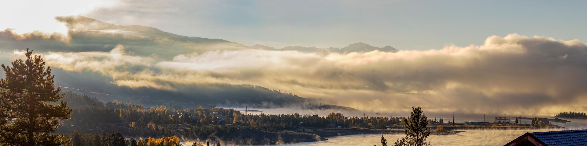 Beautiful Autumn Sunrise on Foggy Granby Lake in the Colorado Rocky Mountains