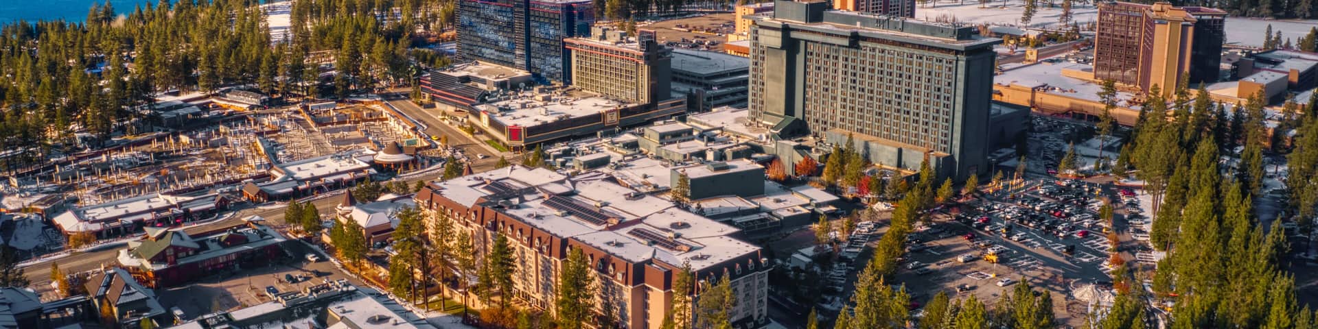 Aerial View of South Lake Tahoe which is on the California Nevada Stateline