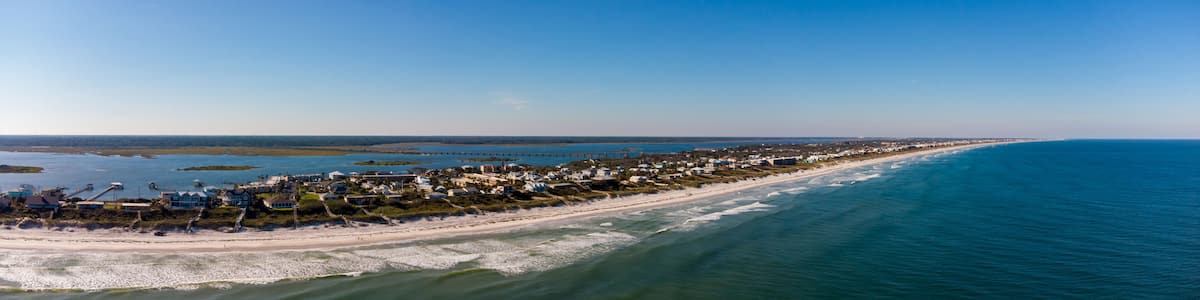Aerial panorama Crescent Beach Florida coastline vacation homes