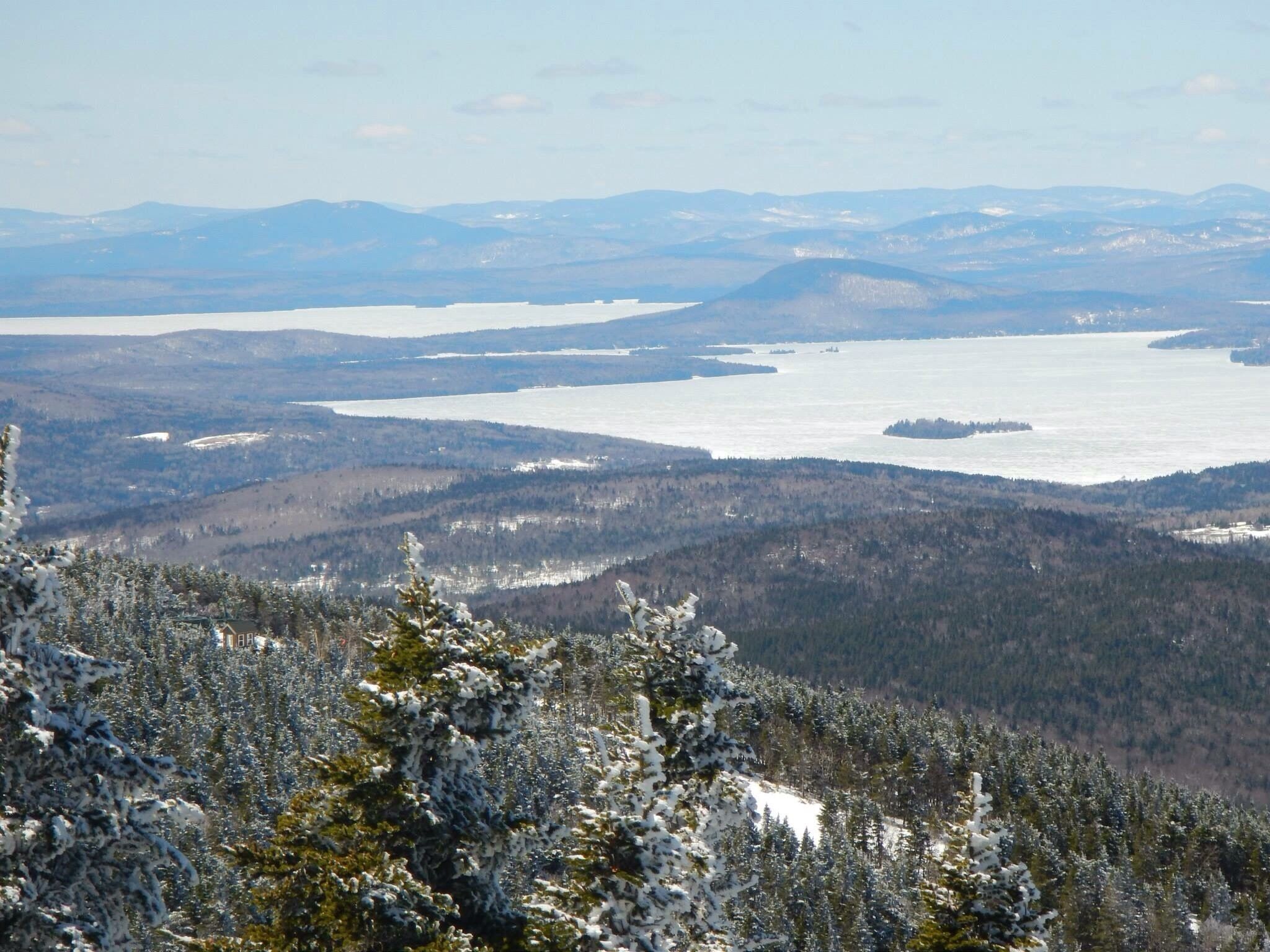 The view from 4130 feet above sea level.  Overlooking Rangeley and Mooselookmeguntic Lakes.