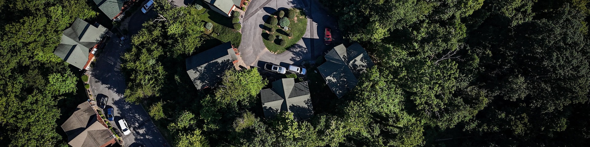 Aerial view of Hidden Springs Resort in Tennessee Smoky Mountains near Pigeon Forge and Dollywood