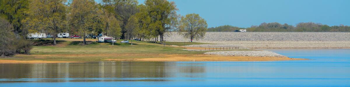 Beautiful park view of Enid Lake in George Payne Cossar State Park at Oakland, Yalobusha County, Mississippi