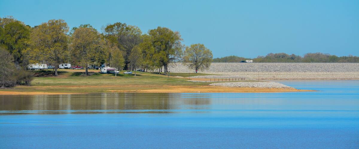Beautiful park view of Enid Lake in George Payne Cossar State Park at Oakland, Yalobusha County, Mississippi