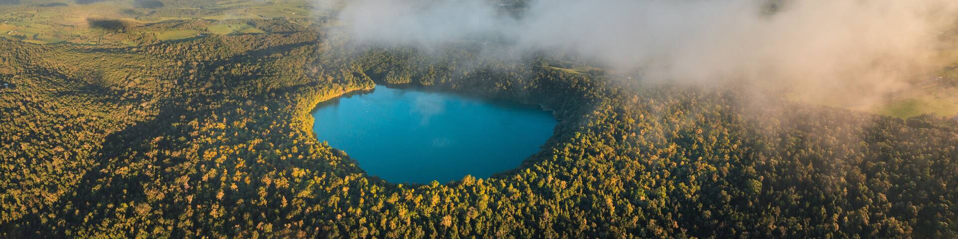 Lake Eacham aerial panoramic, Crater Lake National Park, Australia