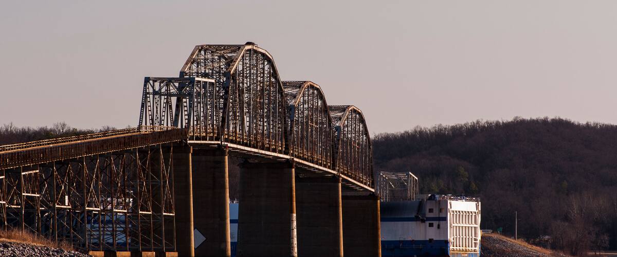 Collapse After Ship Strike - Morning Views - Eggner's Ferry Bridge, Kentucky