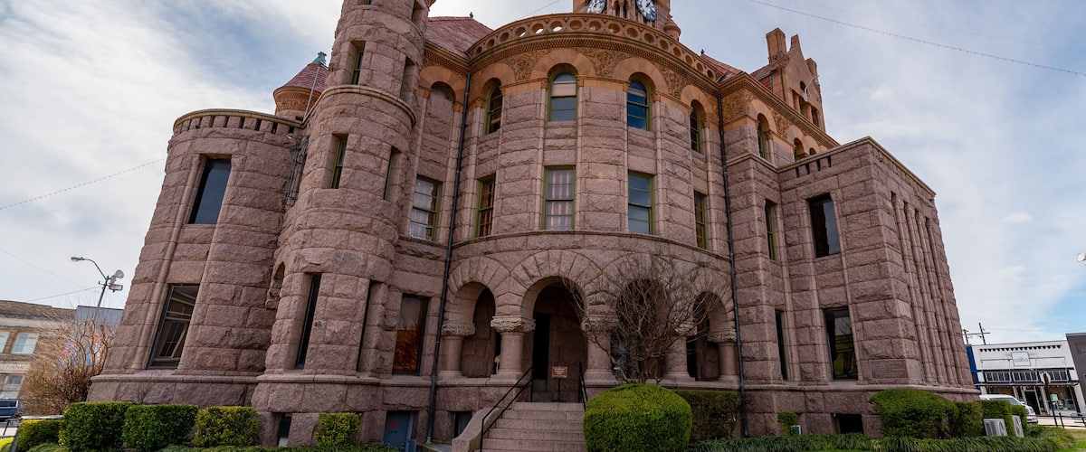 Wise County, TX Courthouse with blue sky in background