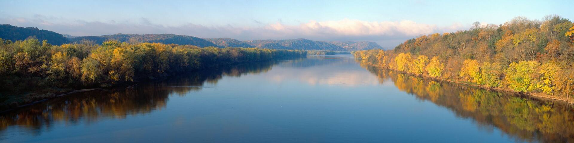 Wisconsin River and Prairie de Chen with Autumn colors, Wisconsin