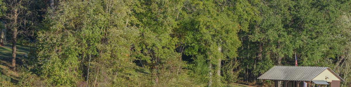 Mirror Image on Lake Cherokee of boat houses and trees. In East Henderson, Rusk County, Texas