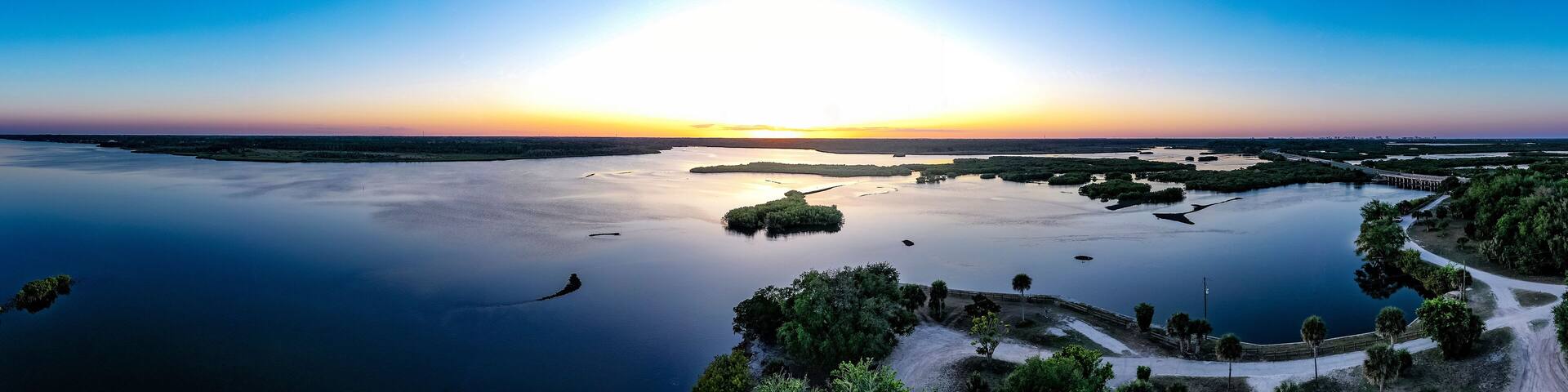 Beautiful Florida sunset over sunset Turnbull Bay and Spruce Creek watershed, New Symrna Beach, Florida, USA.