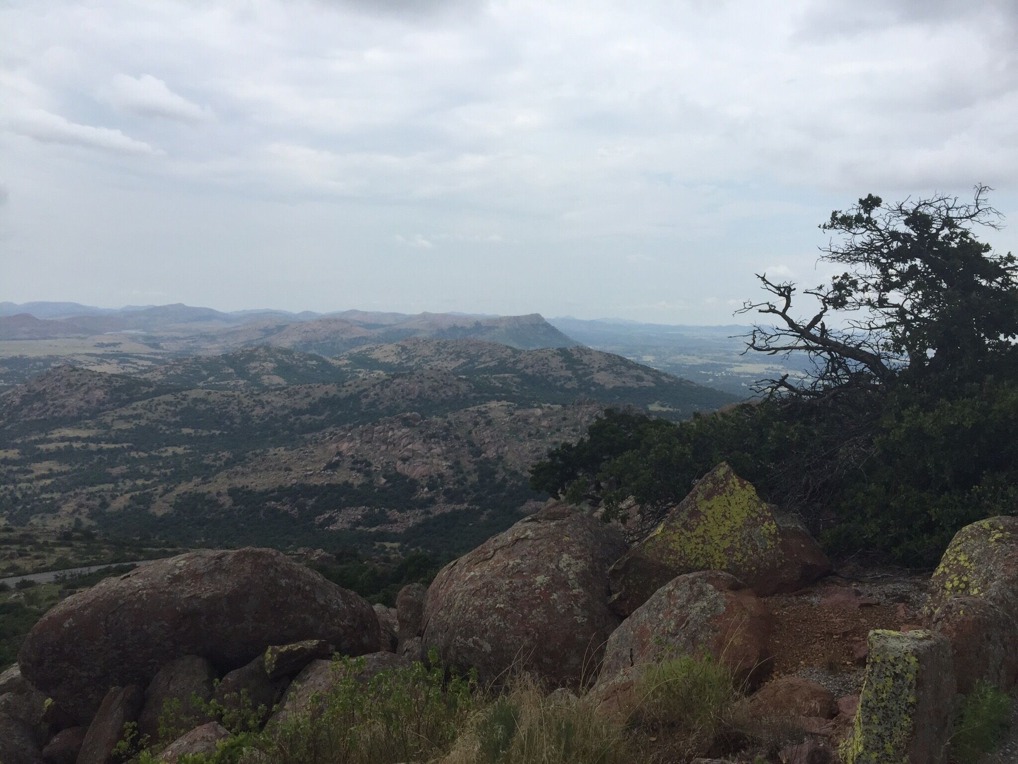 It is about a 3 mile hike up the paved road to the top of Mt. Scott. Great views of the Lawtonka and Elmer Thomas lakes on the way up. 