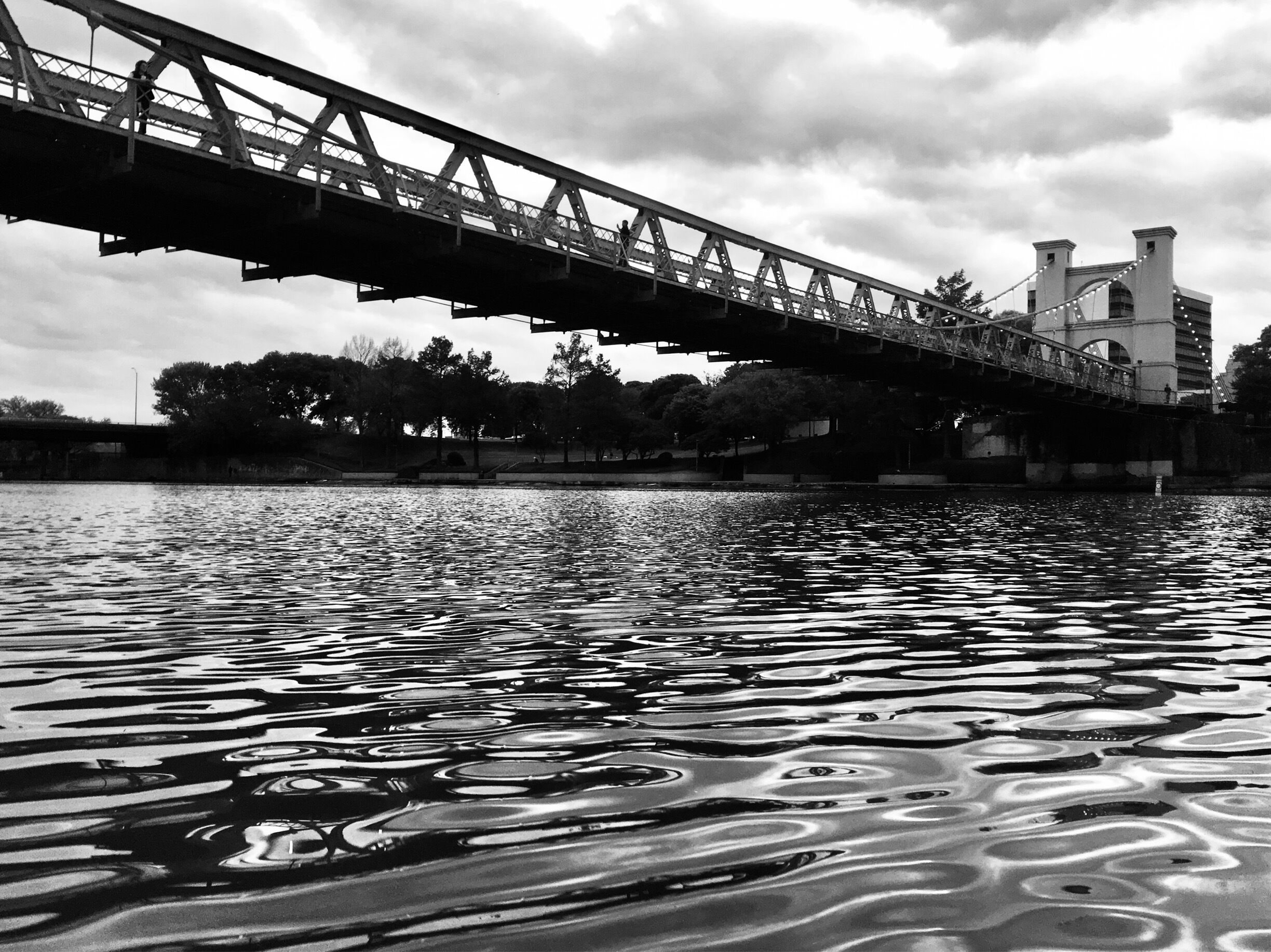 Brazos River downtown Waco looking up to the Suspension Bridge 

#perspectives