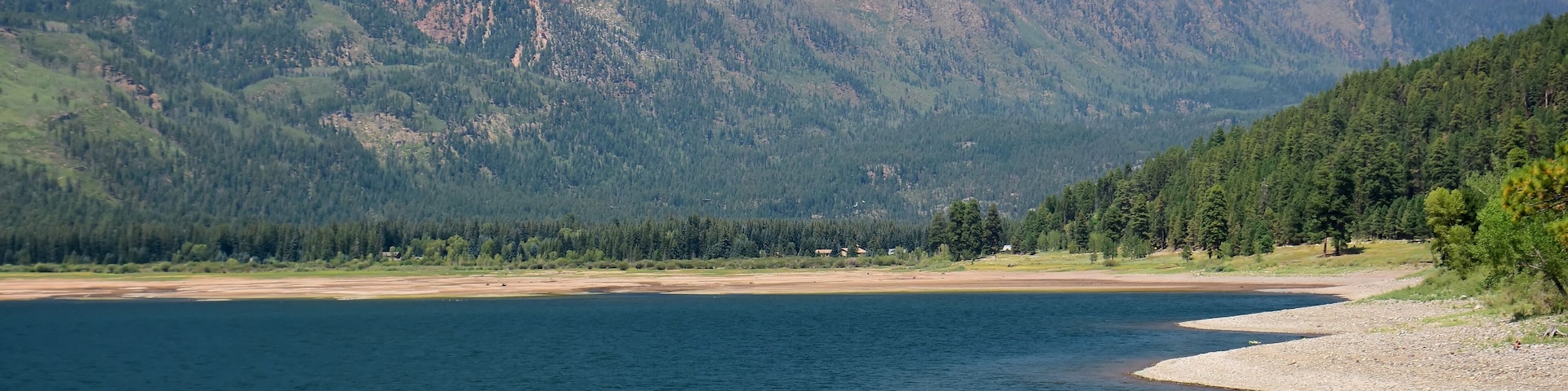 spectacular vallecito reservoir and surrounding mountain peaks on a sunny summer day in the san juan national forest near durango, colorado