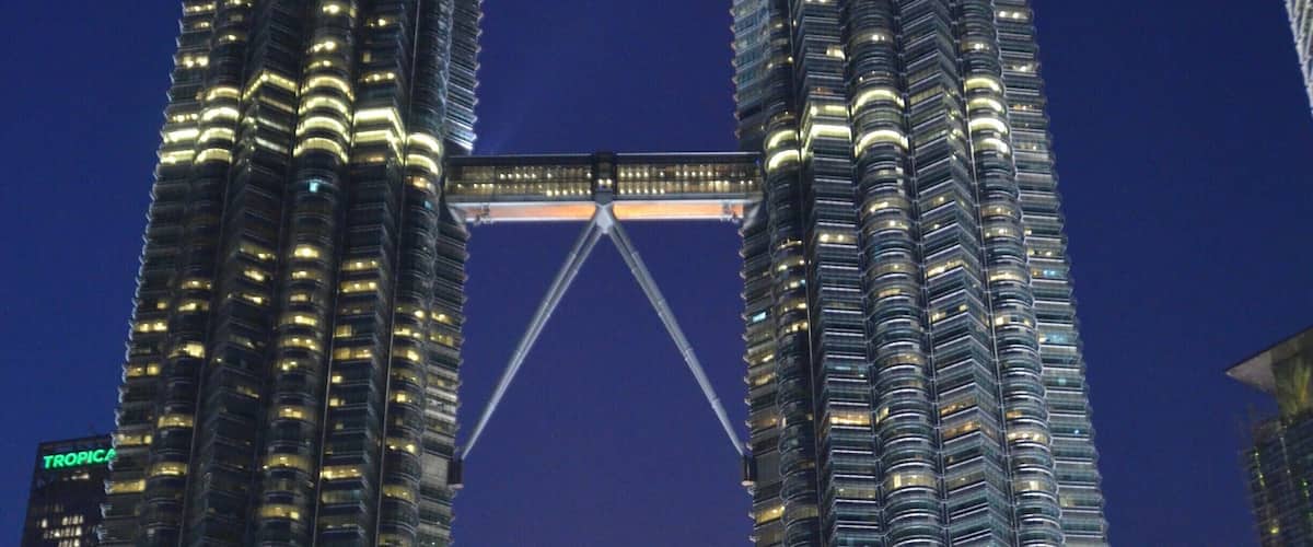 The Petronas Twin Towers with the Suria KLCC building in the foreground.