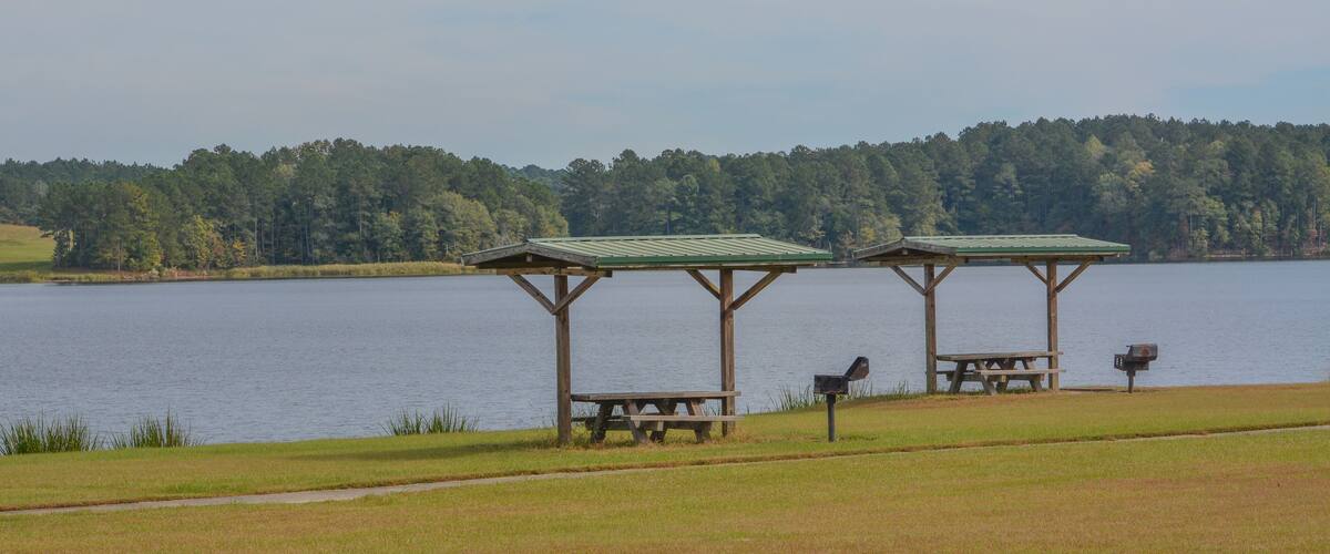 Picnic area on Okhissa Lake in Homochitto National Forest, Bude, Mississippi