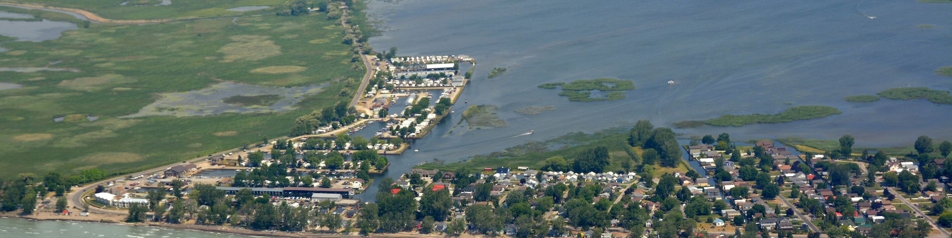 aerial view of Long Point a community on the north shore of Lake Erie; Elgin County, Ontario, Canada