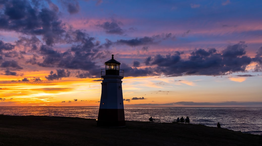 Historic Vermilion Lighthouse at harbor view state park in Vermilion city Ohio